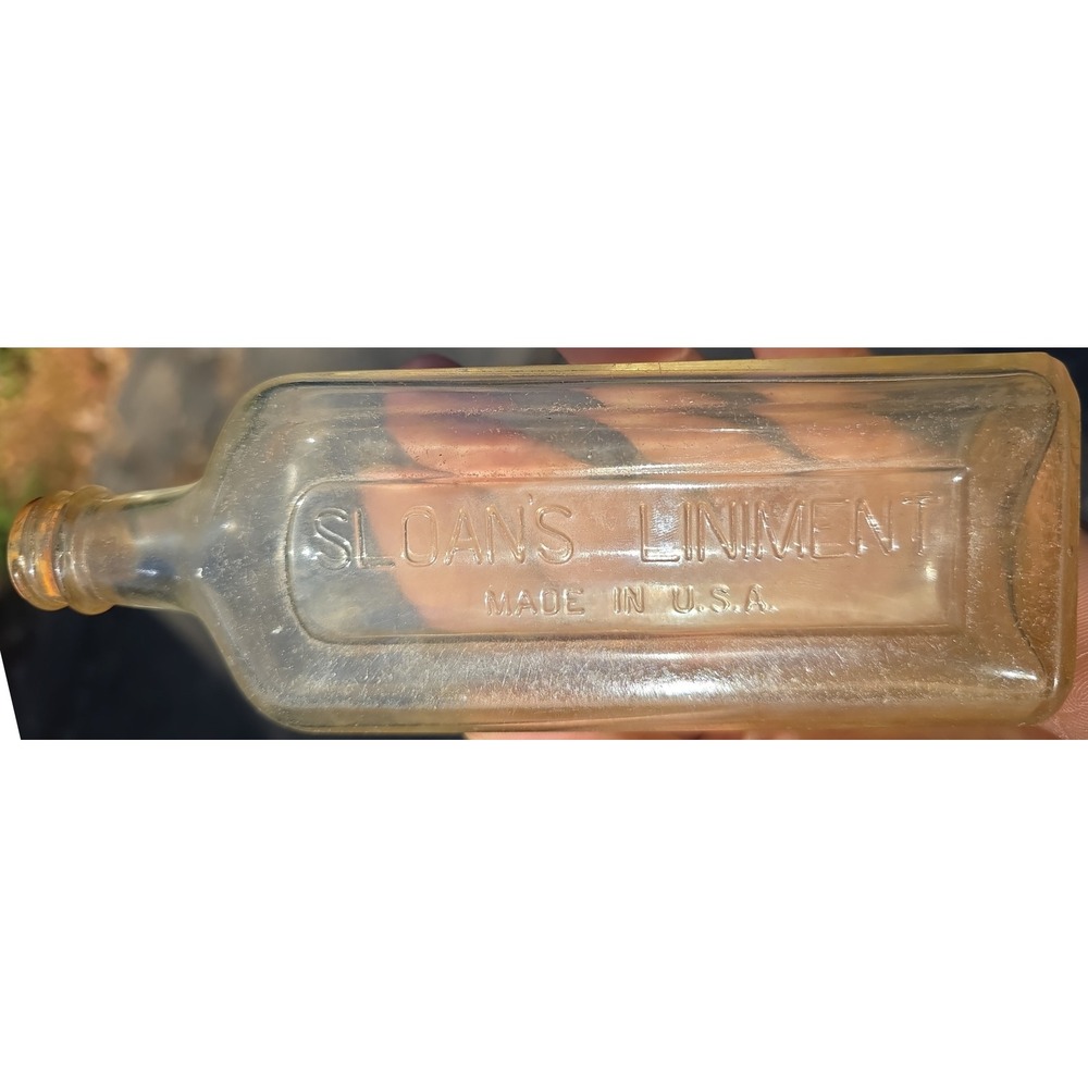 Vintage SLOANS LINIMENT Embossed Glass Bottle Made in USA Cork Top Collectible